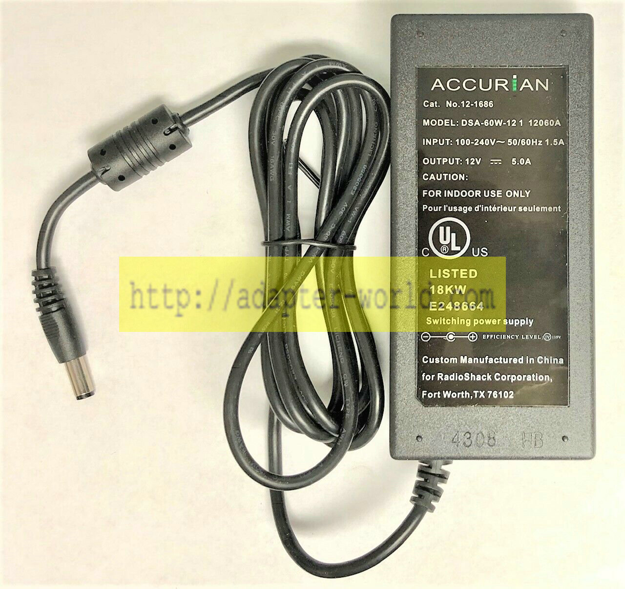 *Brand NEW*ACCURIAN DSA-60W-12 1 12060A 12-1686 12V 5.0A AC DC Adapter POWER SUPPLY